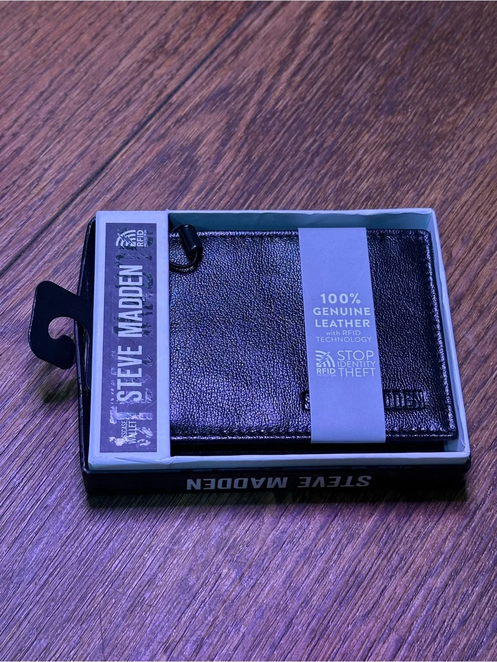 Steve Madden Black Leather Money Clip with RFID Protection